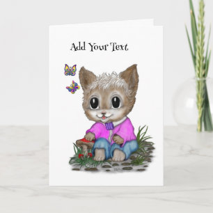 Cute Kitty Cat and Butterfly Card
