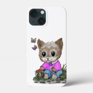 Cute Kitty Cat and Butterfly iPhone 13 Mini Case
