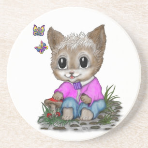 Cute Kitty Cat and Butterfly Coaster