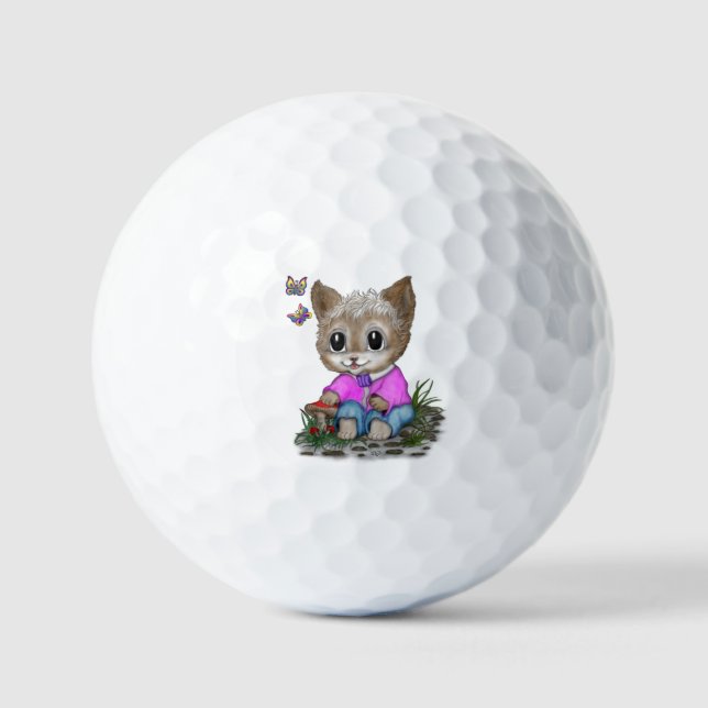 Cute Kitty Cat and Butterfly Golf Balls (Front)