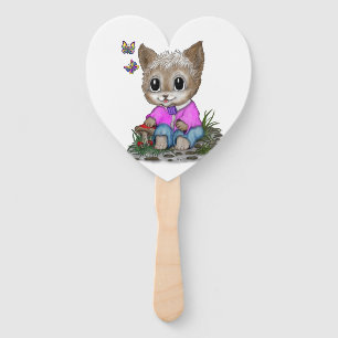 Cute Kitty Cat and Butterfly Hand Fan