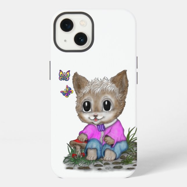 Cute Kitty Cat and Butterfly iPhone Case (Back)