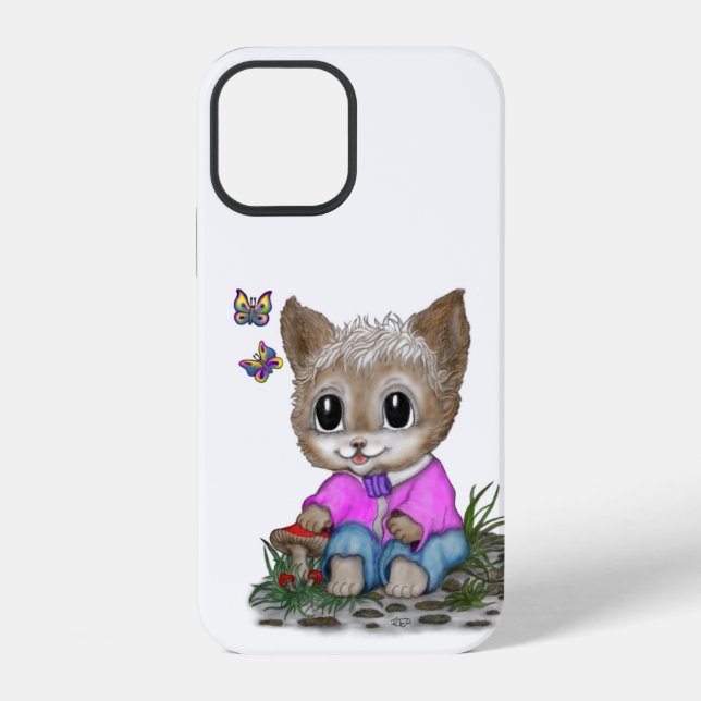 Cute Kitty Cat and Butterfly iPhone Case (Back)