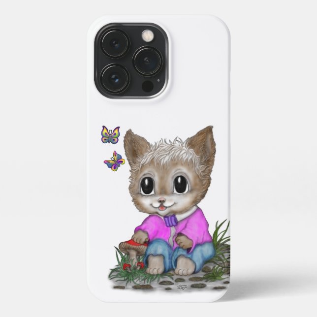 Cute Kitty Cat and Butterfly iPhone Case (Back)