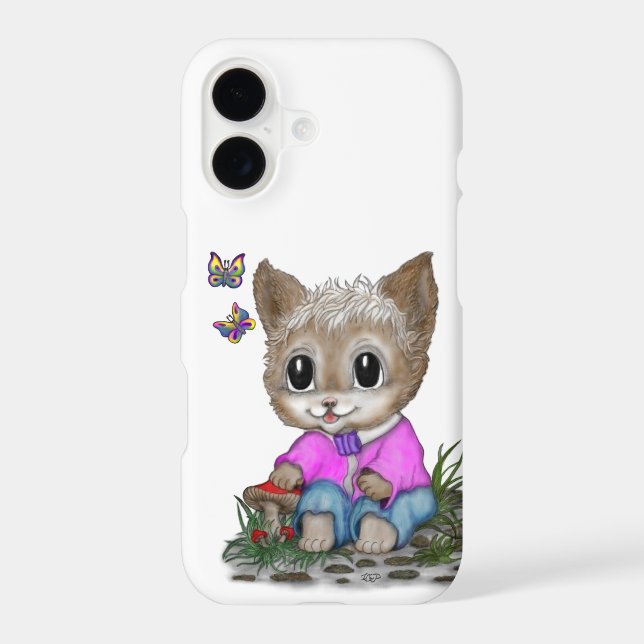 Cute Kitty Cat and Butterfly iPhone Case (Back)