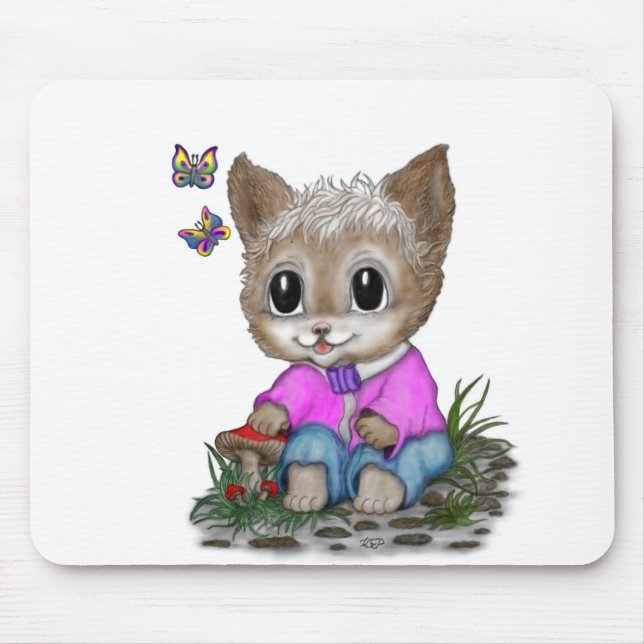 Cute Kitty Cat and Butterfly Mouse Mat (Front)