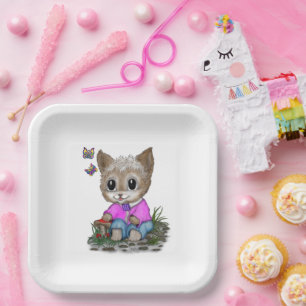 Cute Kitty Cat and Butterfly Paper Plate