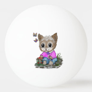 Cute Kitty Cat and Butterfly Ping Pong Ball
