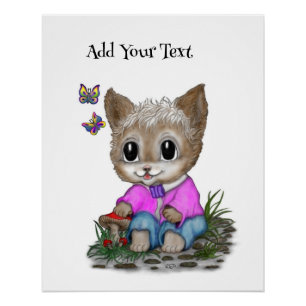 Cute Kitty Cat and Butterfly Poster