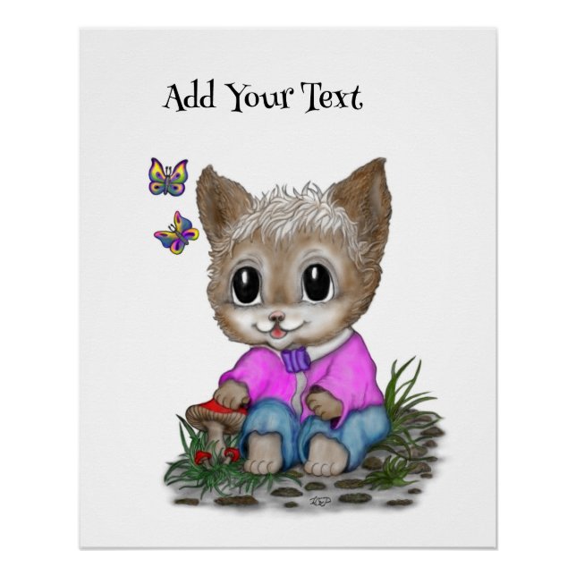 Cute Kitty Cat and Butterfly Poster (Front)