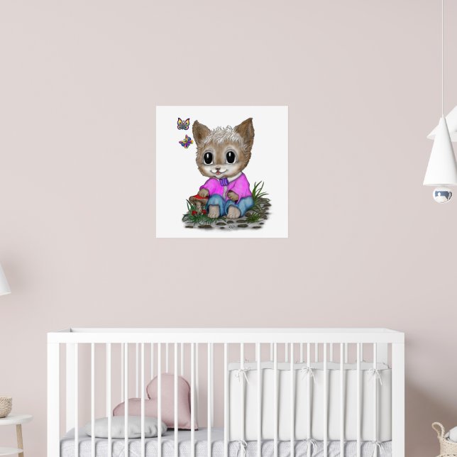 Cute Kitty Cat and Butterfly Poster (Nursery 2)
