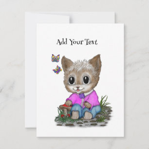 Cute Kitty Cat and Butterfly RSVP Card