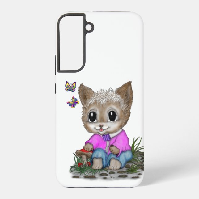 Cute Kitty Cat and Butterfly Samsung Galaxy S22+ Case (Back)