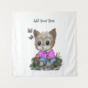 Cute Kitty Cat and Butterfly Tapestry