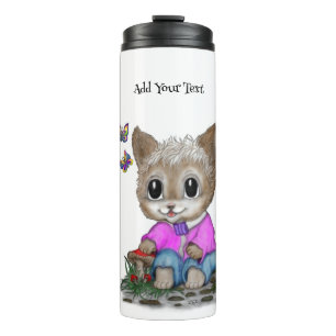 Cute Kitty Cat and Butterfly Thermal Tumbler