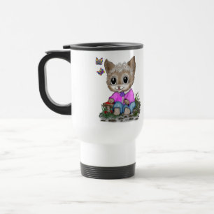 Cute Kitty Cat and Butterfly Travel Mug
