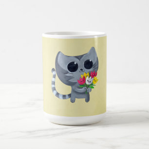 Cute Kitty Cat and flowers Coffee Mug