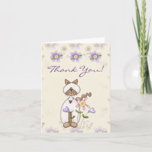 Cute Kitty Cat and Flowers Thank You Card