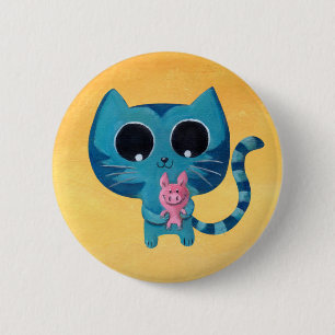 Cute Kitty Cat and Pig 6 Cm Round Badge