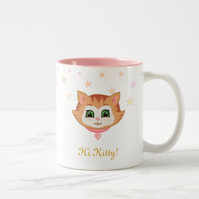 Cute kitty cat and stars in pastel colours Two-Tone coffee mug (Right)