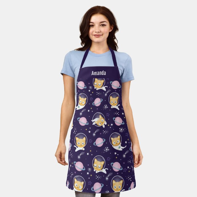 Cute Kitty Cat Astronauts Pattern Apron (Worn)