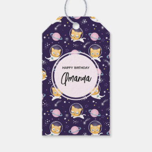 Cute Kitty Cat Astronauts Pattern Birthday Gift Tags
