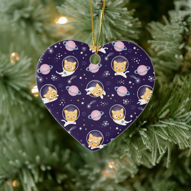 Cute Kitty Cat Astronauts Pattern Ceramic Tree Decoration (Tree)