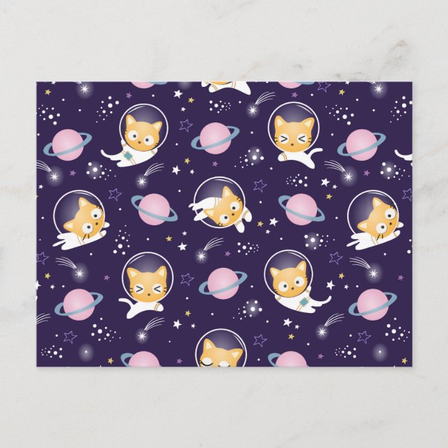 Cute Kitty Cat Astronauts Pattern Holiday Postcard (Front)