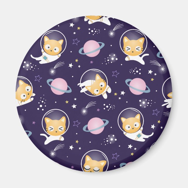 Cute Kitty Cat Astronauts Pattern Magnet (Front)