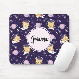 Cute Kitty Cat Astronauts Pattern Mouse Mat
