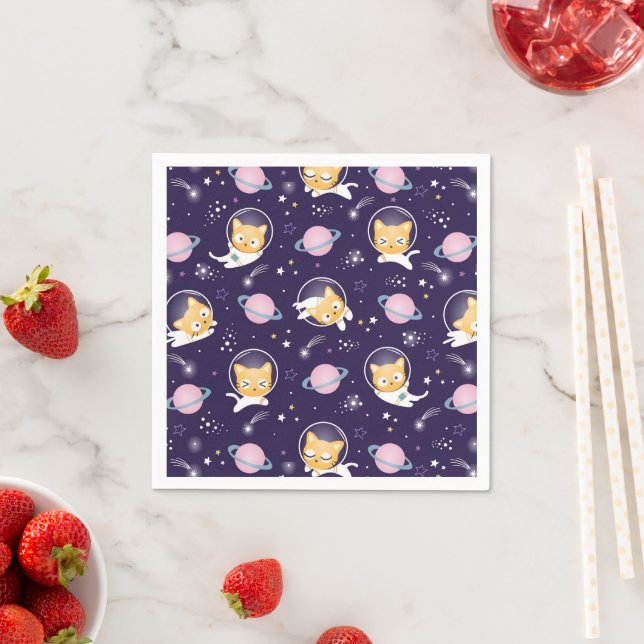 Cute Kitty Cat Astronauts Pattern Napkin (Insitu)