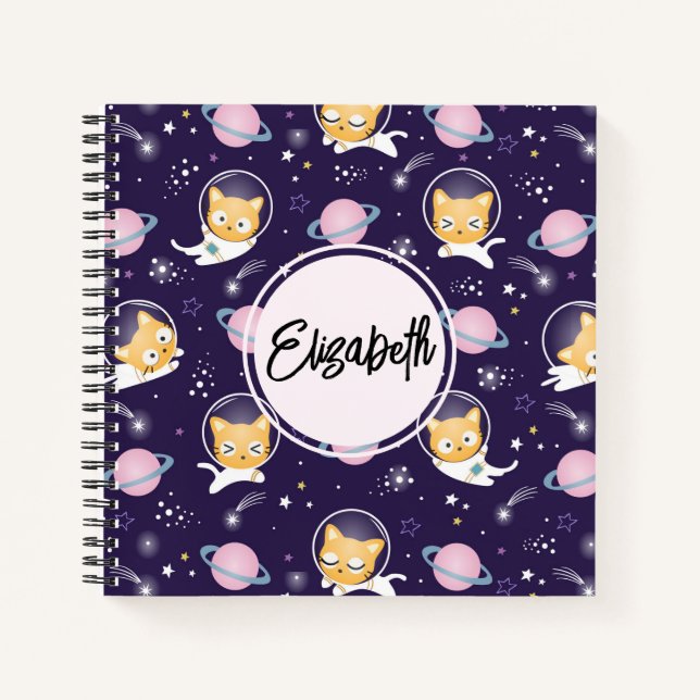 Cute Kitty Cat Astronauts Pattern Notebook (Front)