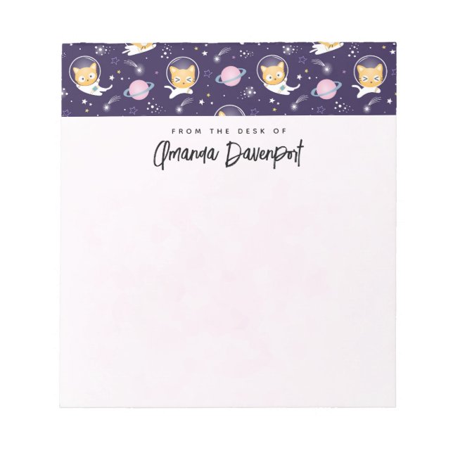 Cute Kitty Cat Astronauts Pattern Notepad (Front)