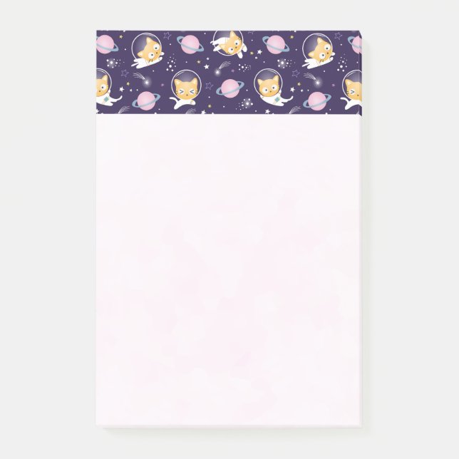 Cute Kitty Cat Astronauts Pattern Post-it Notes (Front)