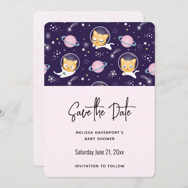 Cute Kitty Cat Astronauts Pattern Save the Date (Front/Back)