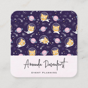 Cute Kitty Cat Astronauts Pattern Square Business Card