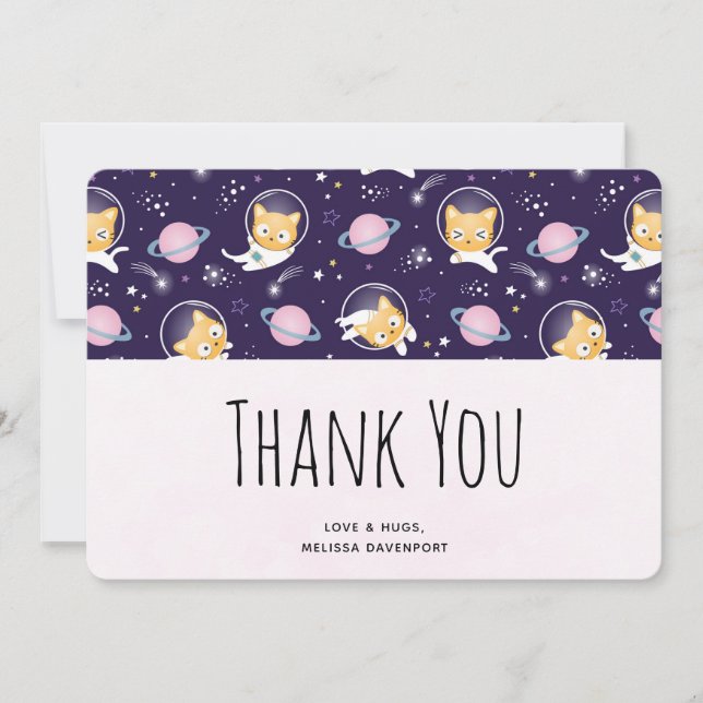 Cute Kitty Cat Astronauts Pattern Thank you Card (Front)