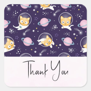 Cute Kitty Cat Astronauts Pattern Thank You Square Sticker