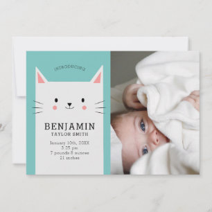 Cute Kitty Cat Baby Photo Boy Birth Announcement