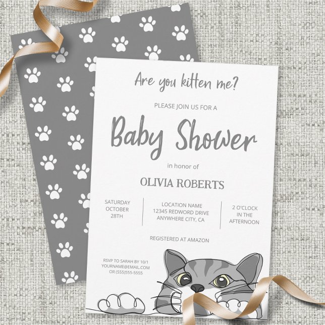 Cute Kitty Cat Baby Shower Gender Neutral Invitation (Creator Uploaded)