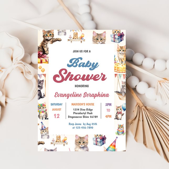 Cute Kitty Cat Baby Shower Party  Invitation (Creator Uploaded)