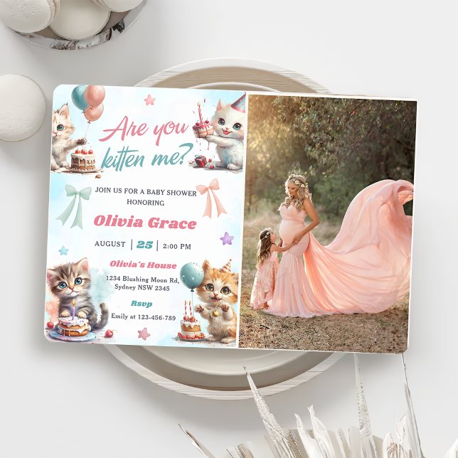 Cute Kitty Cat Baby Shower Party Photo  Invitation (Creator Uploaded)