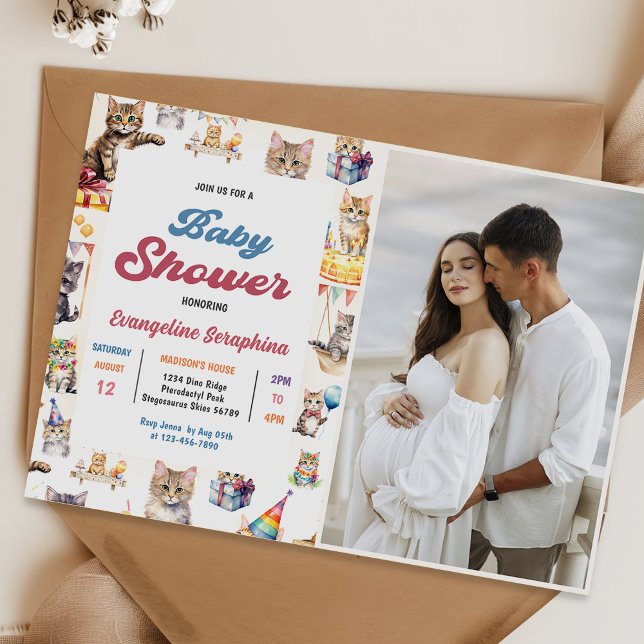 Cute Kitty Cat Baby Shower Party Photo  Invitation (Creator Uploaded)