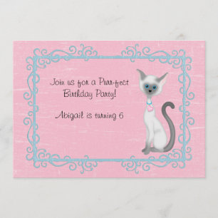 Cute Kitty Cat Birthday Invitation ~ Girls