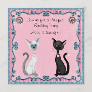 Cute Kitty Cat Birthday Invitation ~ Girls