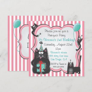 Cute Kitty Cat Birthday Party Invitation