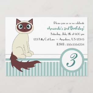 Cute Kitty Cat Birthday Party Invitation - Blue