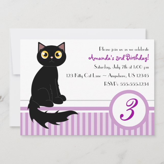 Cute Kitty Cat Birthday Party Invitation - Purple (Front)