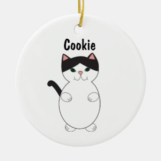 Cute Kitty Cat Black and White Personalise Ceramic Tree Decoration