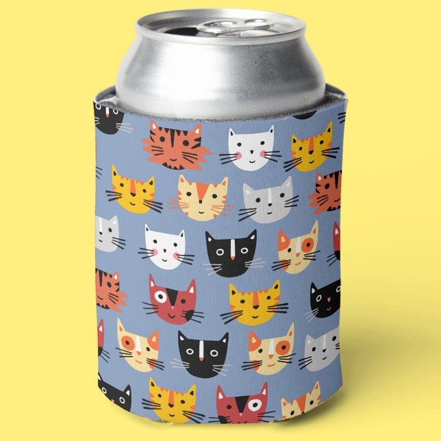 Cute Kitty Cat Blue Can Cooler (Creator Uploaded)